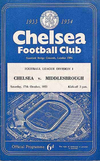 programme cover for Chelsea v Middlesbrough, Saturday, 17th Oct 1953