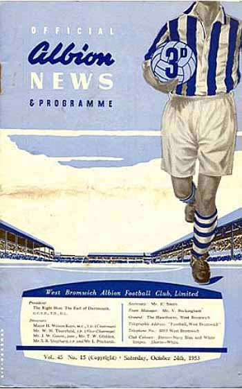 programme cover for West Bromwich Albion v Chelsea, Saturday, 24th Oct 1953