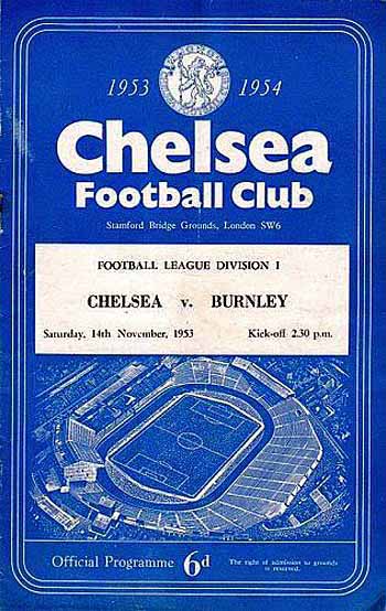 programme cover for Chelsea v Burnley, Saturday, 14th Nov 1953
