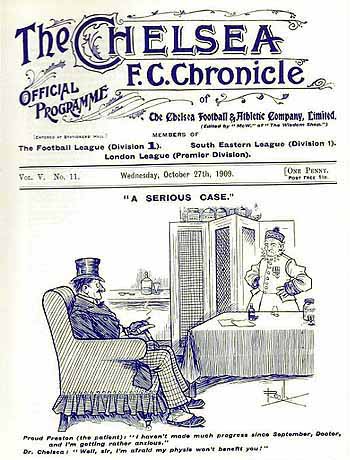programme cover for Chelsea v Preston North End, Wednesday, 27th Oct 1909
