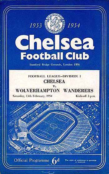 programme cover for Chelsea v Wolverhampton Wanderers, Saturday, 13th Feb 1954