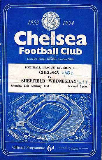 programme cover for Chelsea v Sheffield Wednesday, 27th Feb 1954