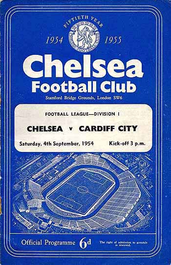programme cover for Chelsea v Cardiff City, Saturday, 4th Sep 1954
