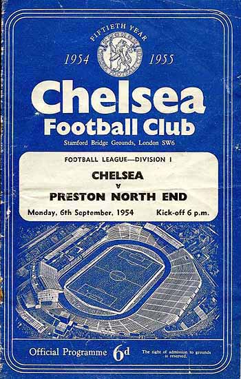 programme cover for Chelsea v Preston North End, Monday, 6th Sep 1954