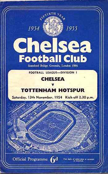 programme cover for Chelsea v Tottenham Hotspur, Saturday, 13th Nov 1954