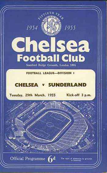 programme cover for Chelsea v Sunderland, Tuesday, 29th Mar 1955
