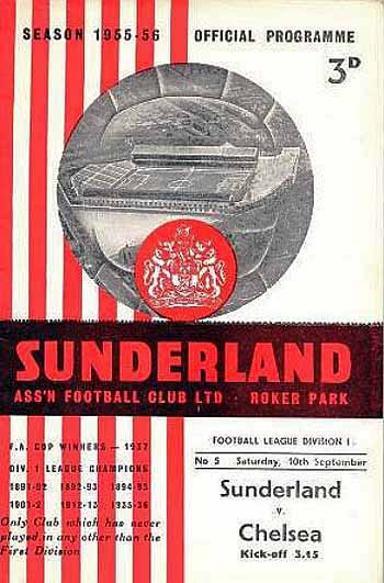 programme cover for Sunderland v Chelsea, Saturday, 10th Sep 1955
