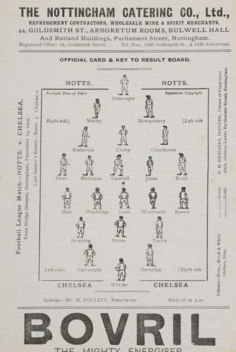 programme cover for Notts County v Chelsea, 25th Dec 1909