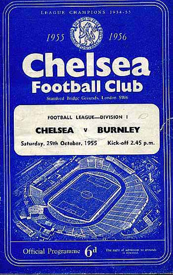 programme cover for Chelsea v Burnley, Saturday, 29th Oct 1955