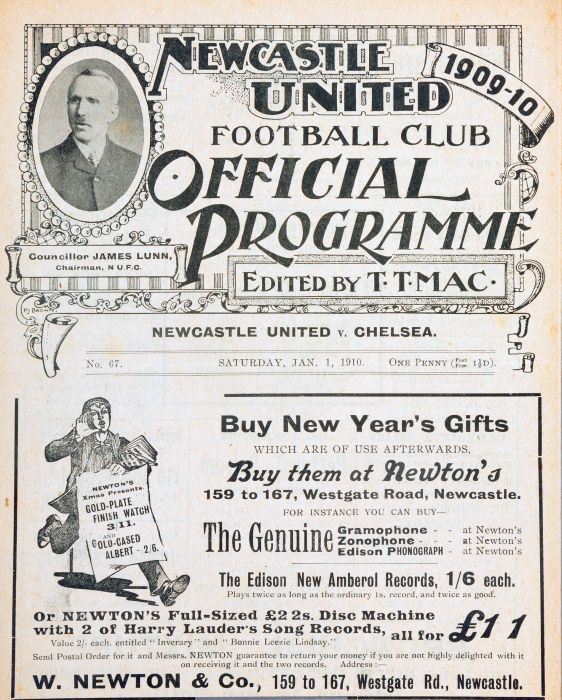 programme cover for Newcastle United v Chelsea, 1st Jan 1910