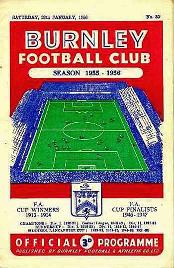 programme cover for Burnley v Chelsea, Saturday, 28th Jan 1956