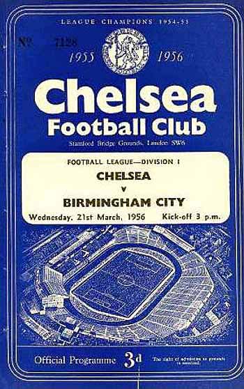 programme cover for Chelsea v Birmingham City, Wednesday, 21st Mar 1956