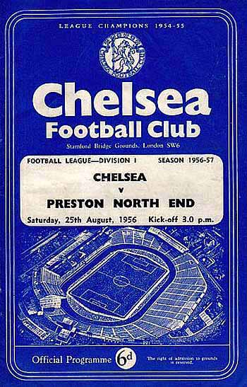 programme cover for Chelsea v Preston North End, Saturday, 25th Aug 1956