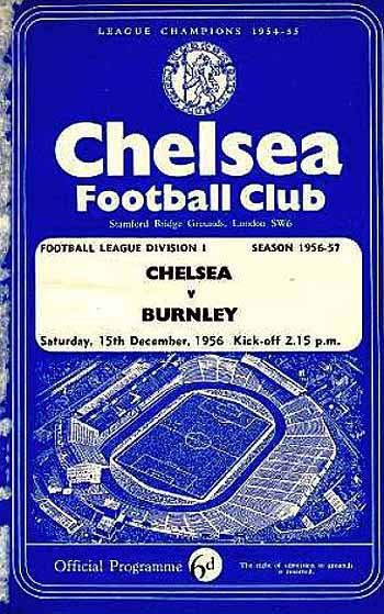 programme cover for Chelsea v Burnley, Saturday, 15th Dec 1956