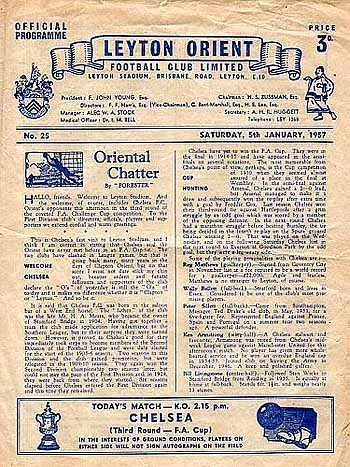 programme cover for Leyton Orient v Chelsea, Saturday, 5th Jan 1957