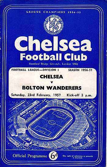 programme cover for Chelsea v Bolton Wanderers, Saturday, 23rd Feb 1957