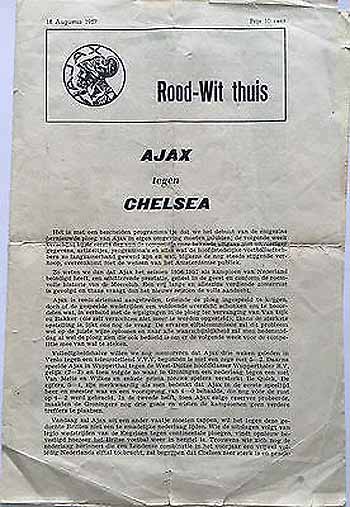 programme cover for Ajax v Chelsea, Sunday, 18th Aug 1957