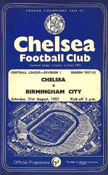 programme cover for Chelsea v Birmingham City, Saturday, 31st Aug 1957