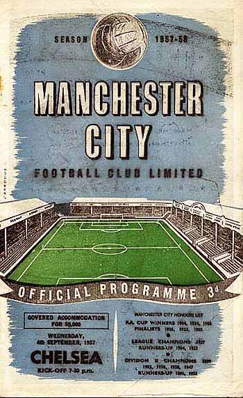 programme cover for Manchester City v Chelsea, Wednesday, 4th Sep 1957