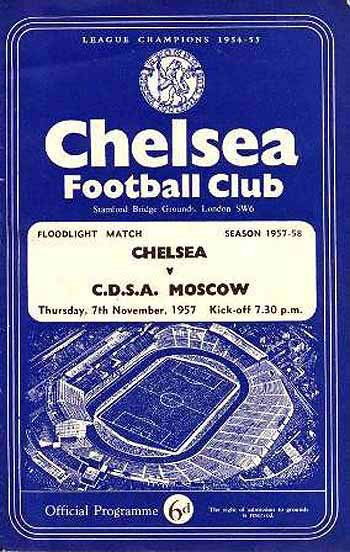 programme cover for Chelsea v CDSA Moscow, Thursday, 7th Nov 1957