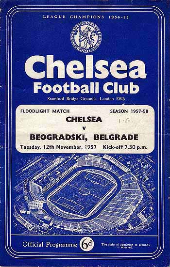 programme cover for Chelsea v Beogradski, Tuesday, 12th Nov 1957
