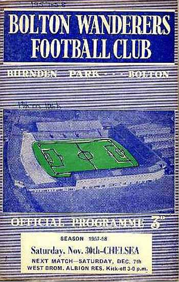 programme cover for Bolton Wanderers v Chelsea, Saturday, 30th Nov 1957