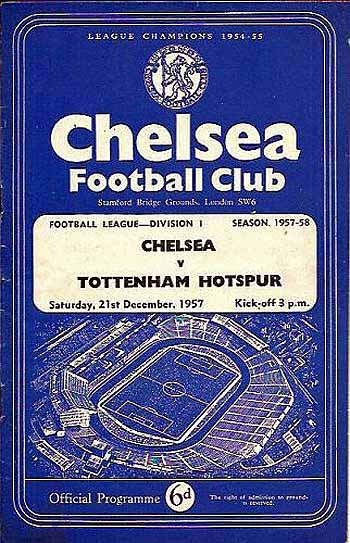 programme cover for Chelsea v Tottenham Hotspur, 21st Dec 1957