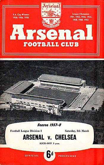 programme cover for Arsenal v Chelsea, Saturday, 8th Mar 1958