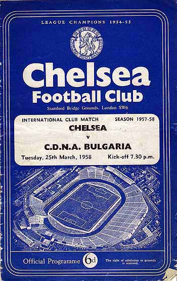 programme cover for Chelsea v CDNA, Tuesday, 25th Mar 1958
