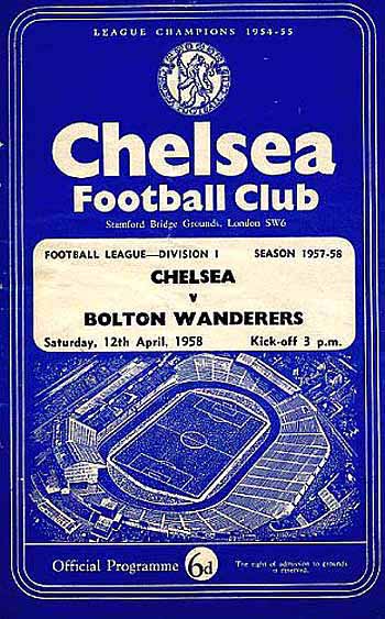 programme cover for Chelsea v Bolton Wanderers, Saturday, 12th Apr 1958