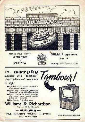 programme cover for Luton Town v Chelsea, Saturday, 18th Oct 1958