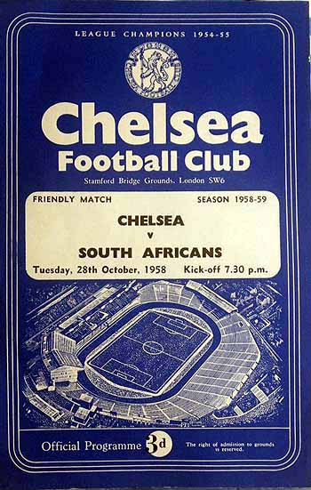 programme cover for Chelsea v South Africa, Tuesday, 28th Oct 1958