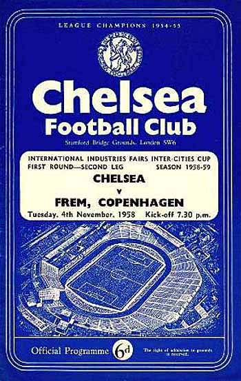 programme cover for Chelsea v BK Frem, Tuesday, 4th Nov 1958