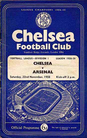 programme cover for Chelsea v Arsenal, Saturday, 22nd Nov 1958