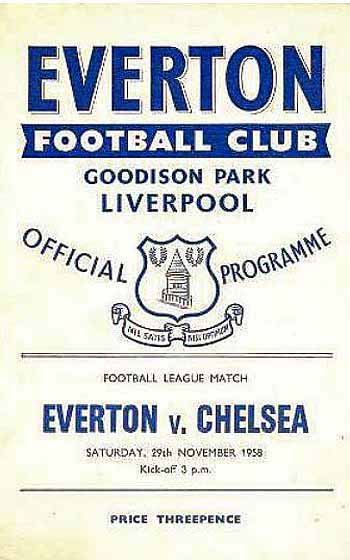 programme cover for Everton v Chelsea, Saturday, 29th Nov 1958