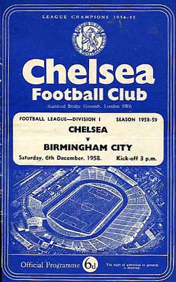 programme cover for Chelsea v Birmingham City, Saturday, 6th Dec 1958