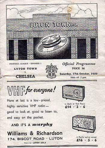 programme cover for Luton Town v Chelsea, Saturday, 17th Oct 1959