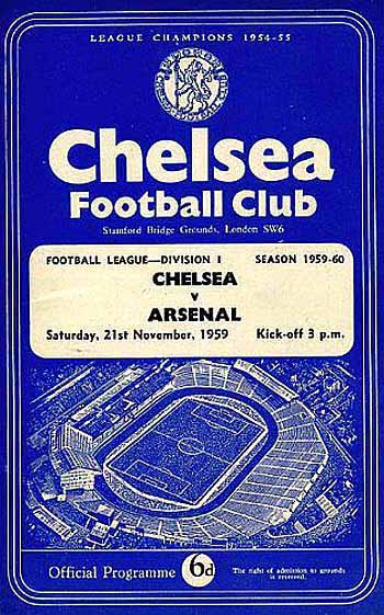 programme cover for Chelsea v Arsenal, Saturday, 21st Nov 1959