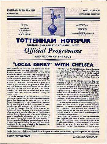 programme cover for Tottenham Hotspur v Chelsea, Monday, 18th Apr 1960