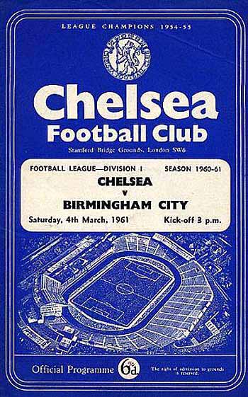 programme cover for Chelsea v Birmingham City, Saturday, 4th Mar 1961