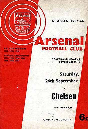 programme cover for Arsenal v Chelsea, Saturday, 26th Sep 1964