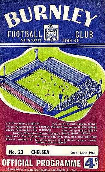 programme cover for Burnley v Chelsea, Saturday, 24th Apr 1965