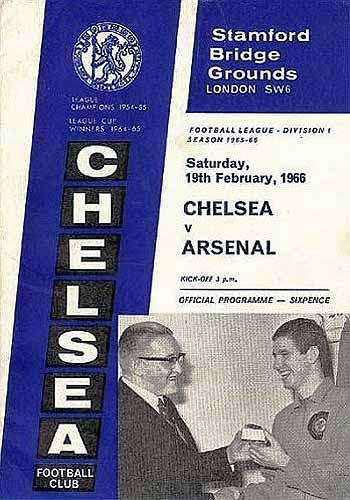 programme cover for Chelsea v Arsenal, Saturday, 19th Feb 1966