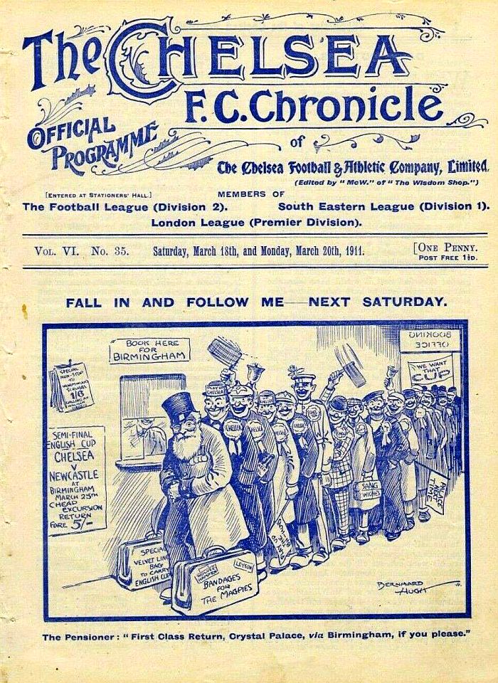programme cover for Chelsea v Huddersfield Town, 20th Mar 1911