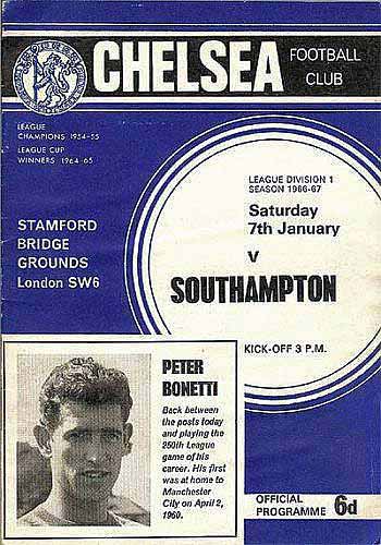 programme cover for Chelsea v Southampton, Saturday, 7th Jan 1967