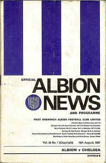 programme cover for West Bromwich Albion v Chelsea, Saturday, 19th Aug 1967