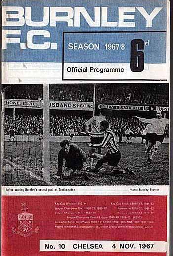 programme cover for Burnley v Chelsea, Saturday, 4th Nov 1967