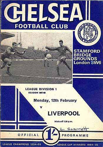 programme cover for Chelsea v Liverpool, Monday, 12th Feb 1968