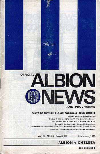 programme cover for West Bromwich Albion v Chelsea, Saturday, 8th Mar 1969