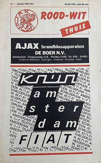 programme cover for Ajax v Chelsea, Sunday, 26th Jul 1970